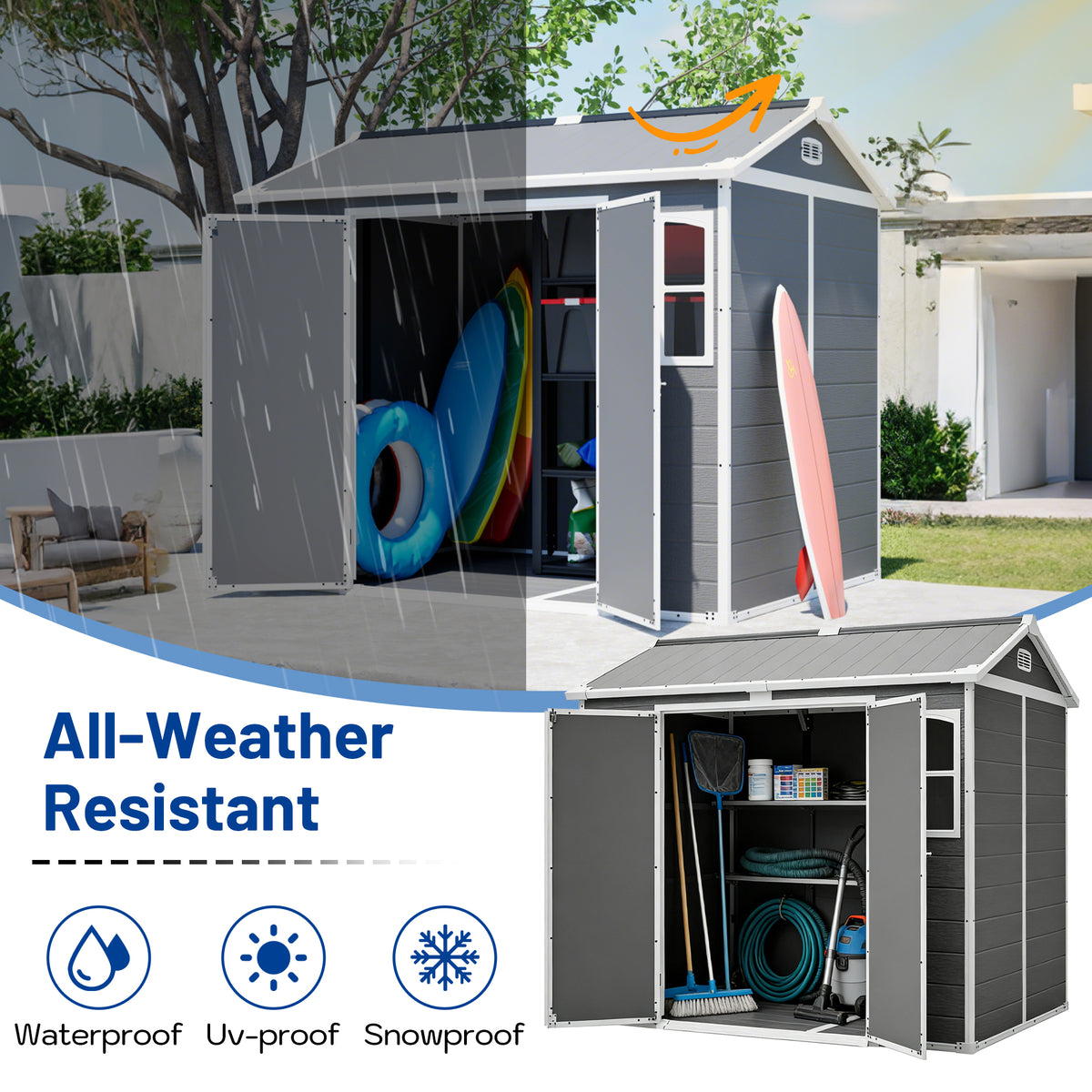 Plastic Utility Shed 8x6 Ft With Floor Lockable Storage Shed For Garden Tools & - Image 5