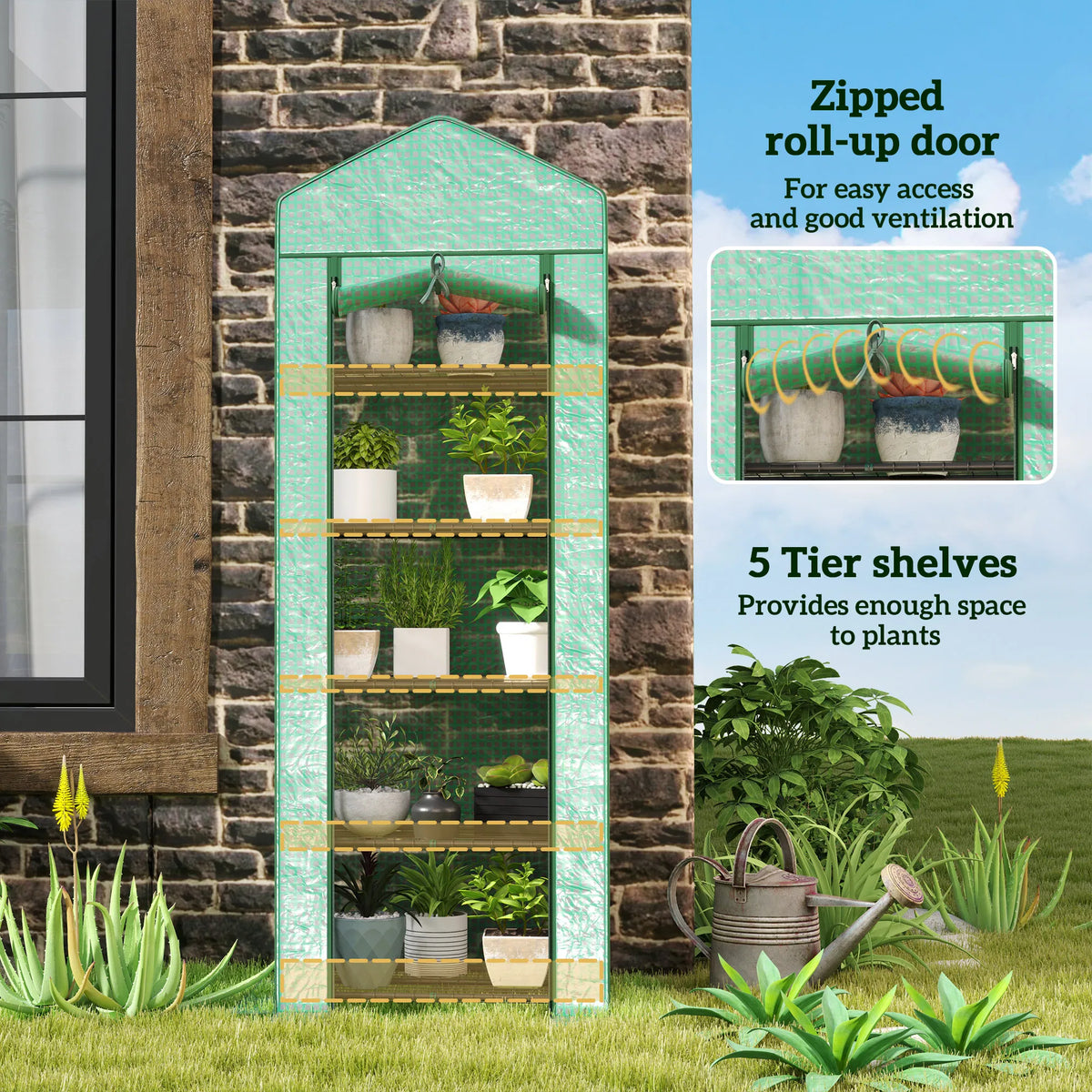 5 Tier Mini Greenhouse Portable Outdoor Flower Stand with Shelf Clips Indoor - Image 5