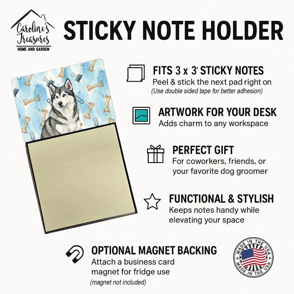 Gray And White Alaskan Malamute Coworker Watercolor Sticky Note Holder - Image 4