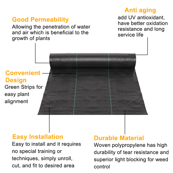 4x100ft Black Weeding Cloth Polyethylene Foldable