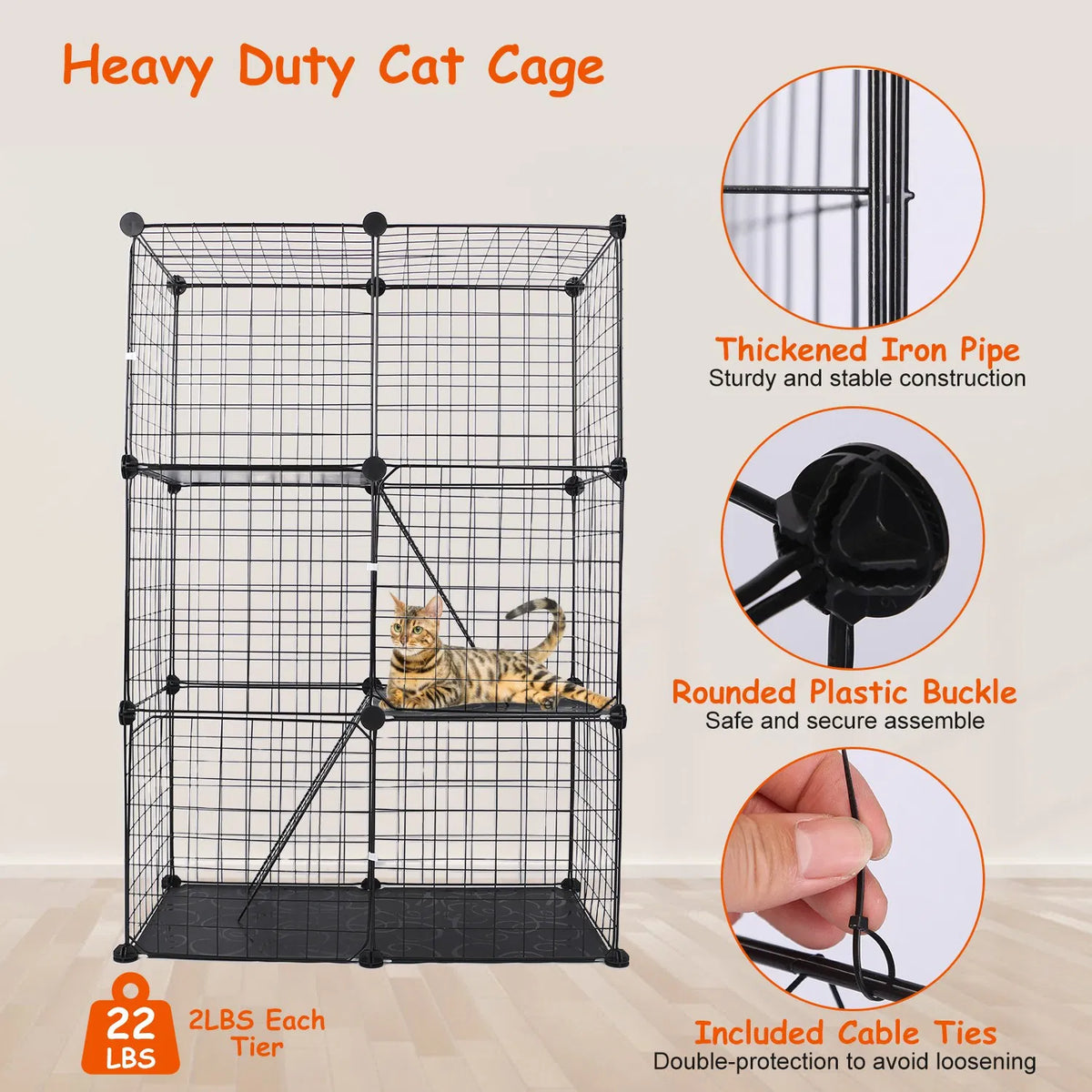 Cat Cage DIY Indoor Pet Home Small Animal House Detachable Playpen with 3 Doors - Image 2