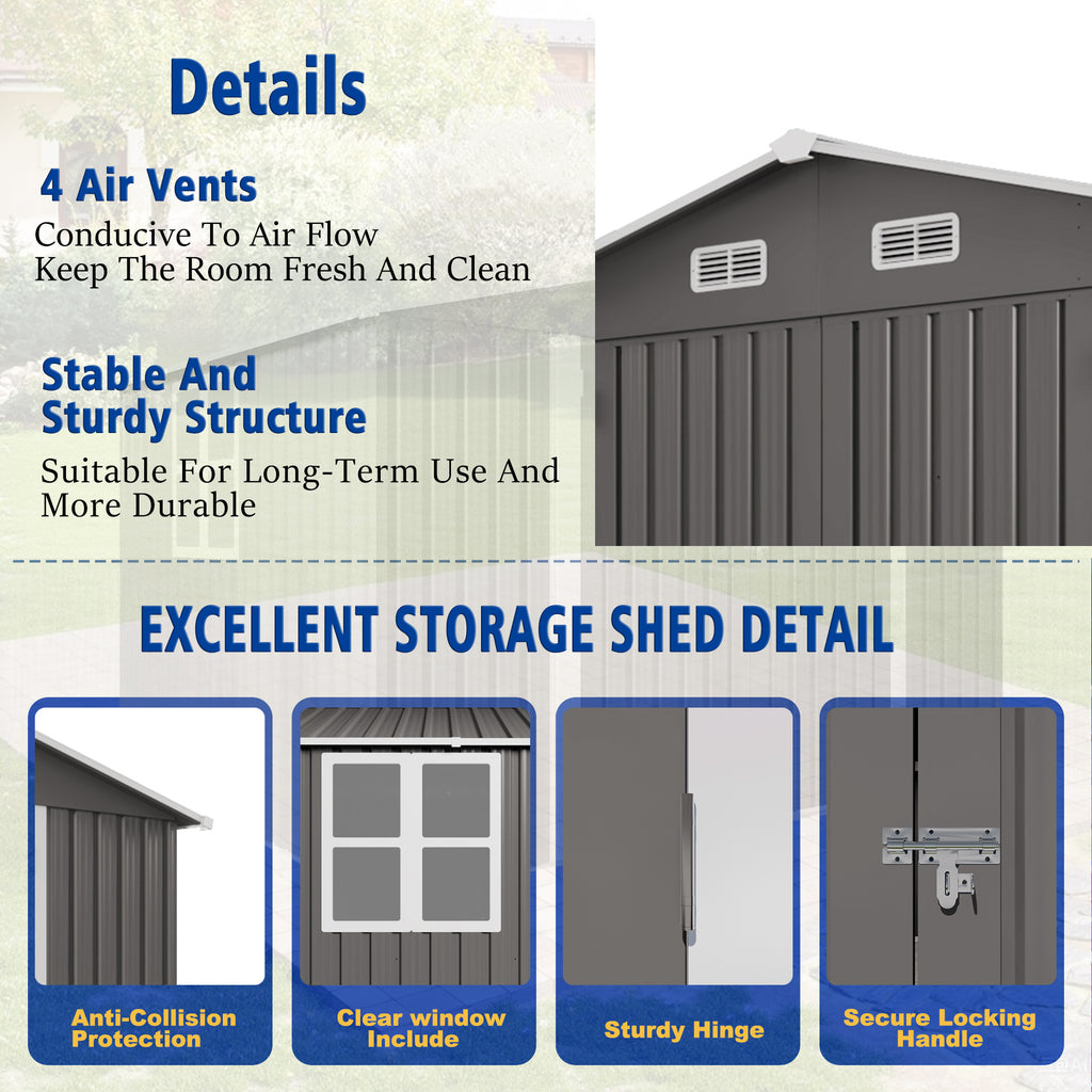 10 X 8 FT Outdoor Storage Shed Large Metal Storage Shed Lockable Door And Air - Image 4