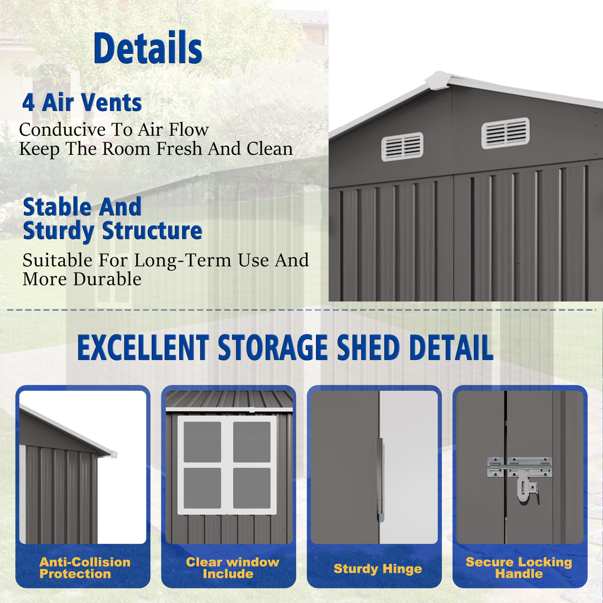 10 X 8 FT Outdoor Storage Shed Large Metal Storage Shed Lockable Door And Air - Image 4