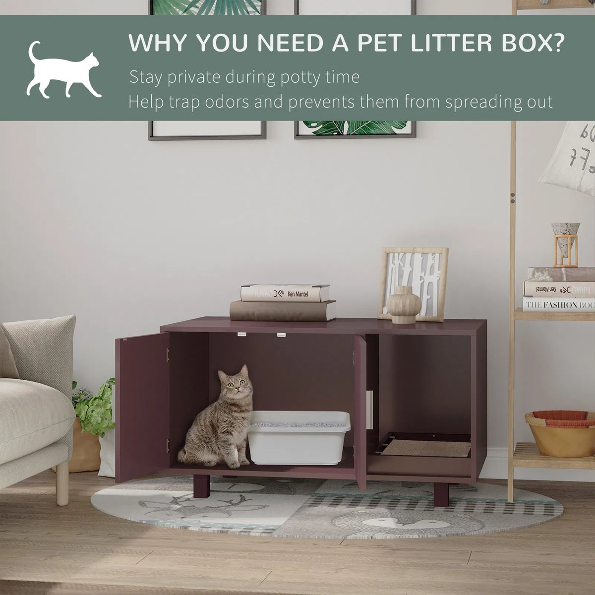 Cat Litter Box Enclosure Hidden Litter Box Furniture Cat House End Table - Image 5