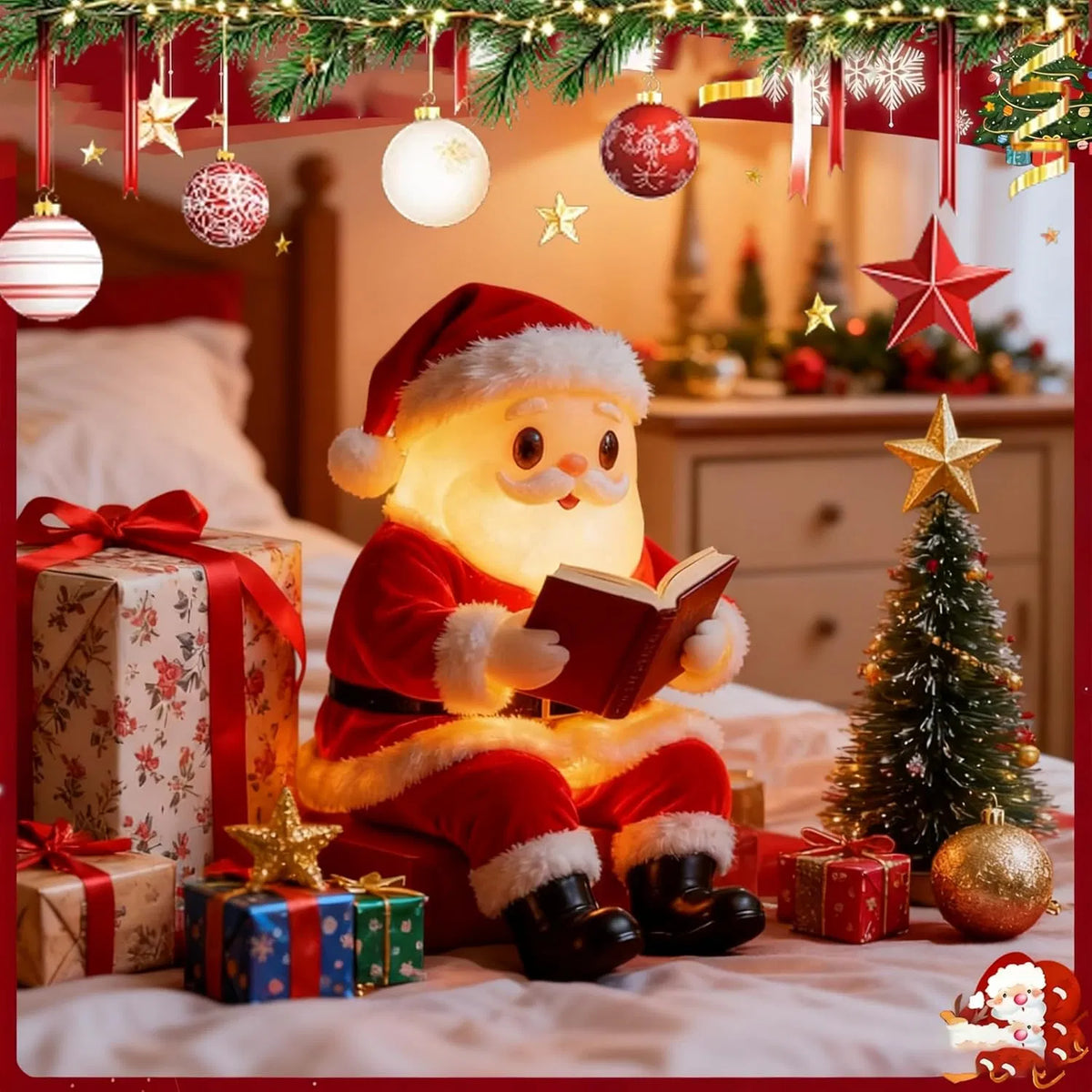 Santa Claus Reading Book Lamp Christmas Santa Reading Book Lamp Cute Light Up