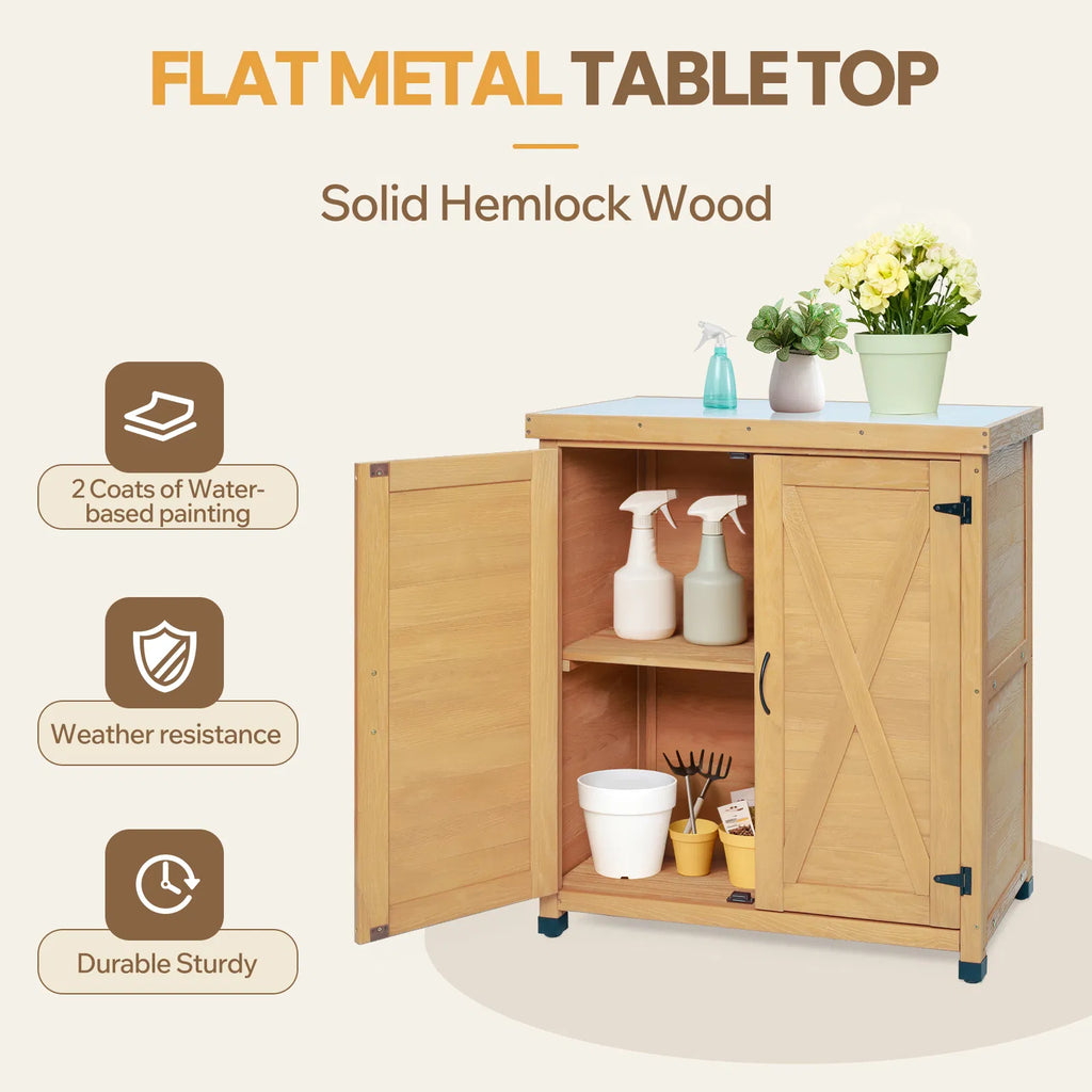 solid wood outdoor potting bench with storage cabinet product view 6