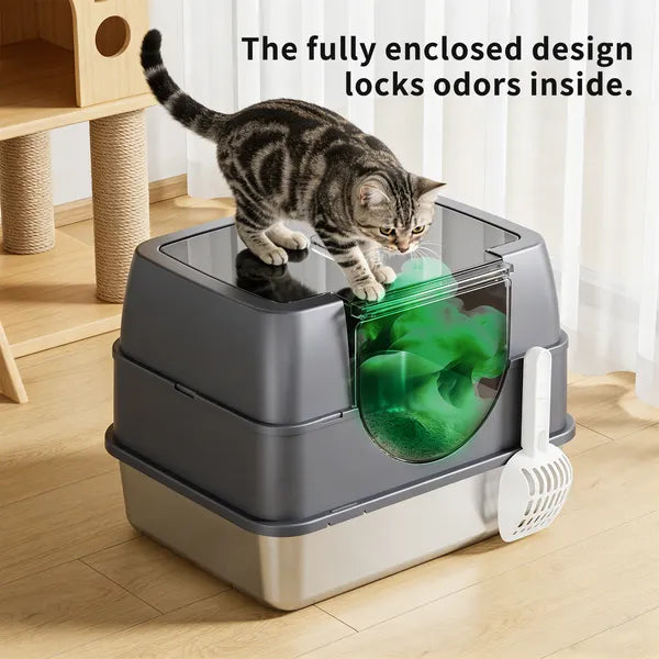Fully Enclosed Stainless Steel Cat Litter Box White 2025 Top Pick Odor Lock