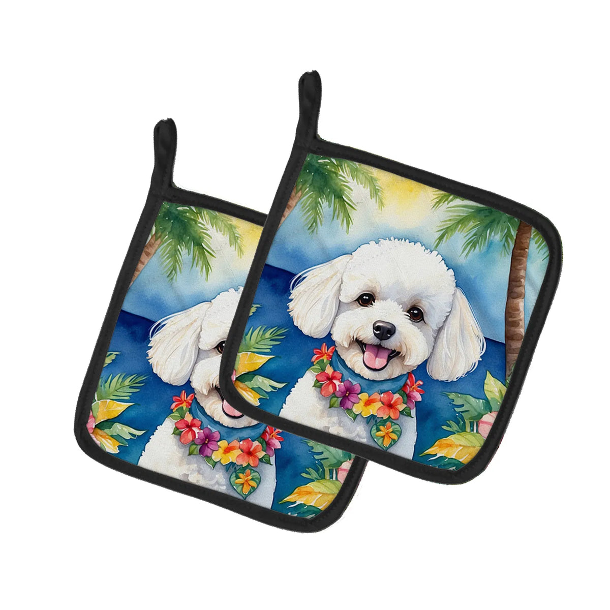 Bichon Frise Luau Pair of Pot Holders Kitchen Heat Resistant Pot Holders Sets - Image 4