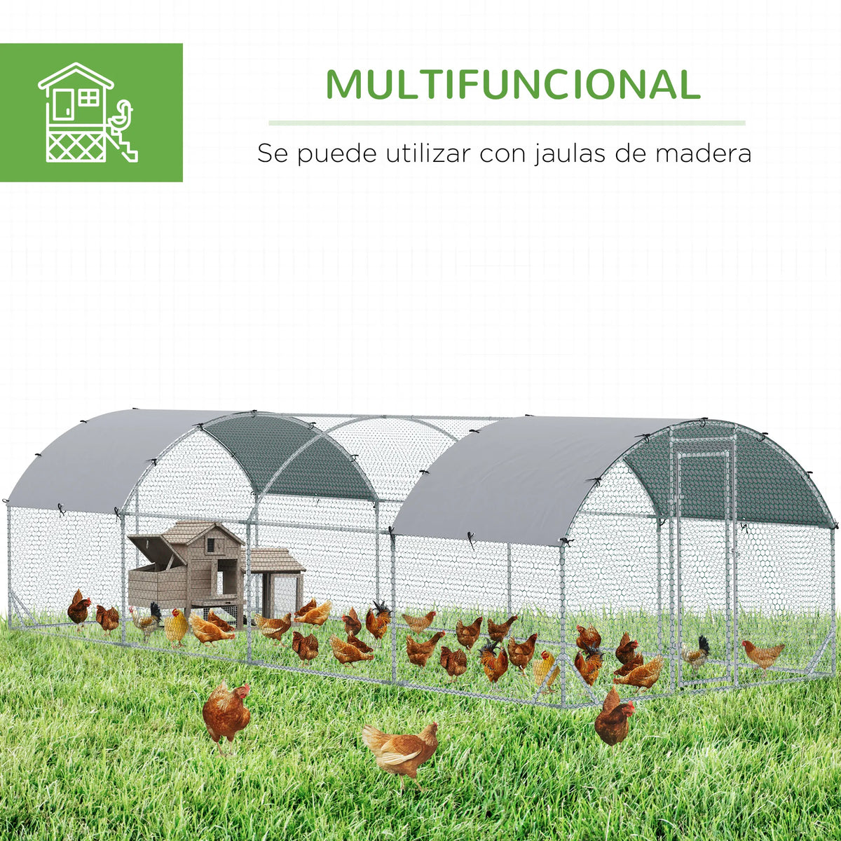 Galvanized Large Metal Chicken Coop Cage Walk in Enclosure Poultry Hen Run - Image 3