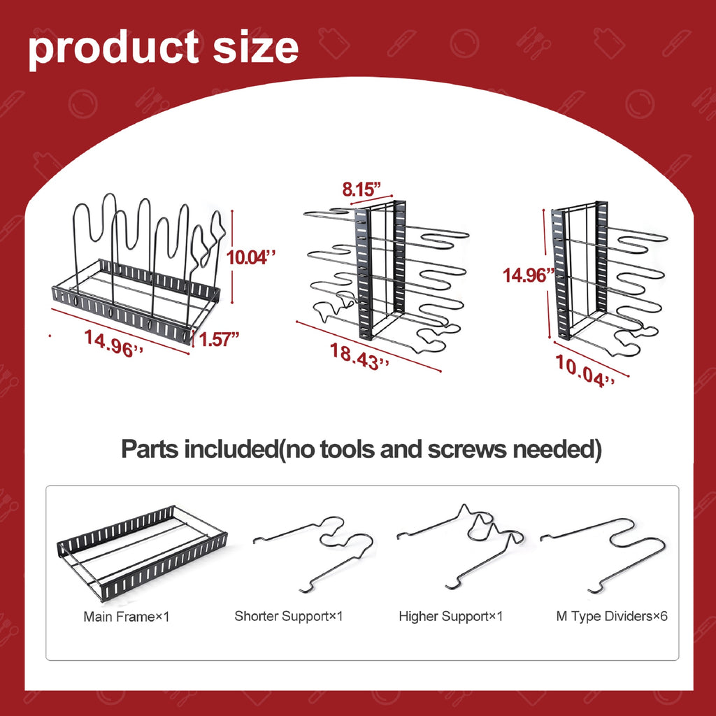 Adjustable Pot Rack Kitchen And Storage Organization - Dimensions and Specifications