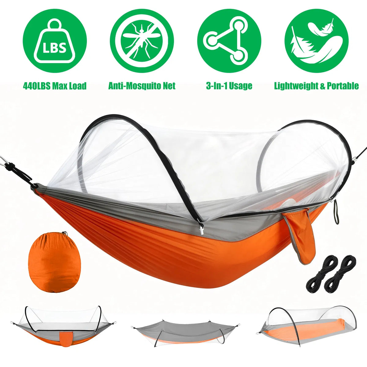Camping Hammock with Mosquito Net 3 in 1 Portable Hammock Tent with Built In - Image 4