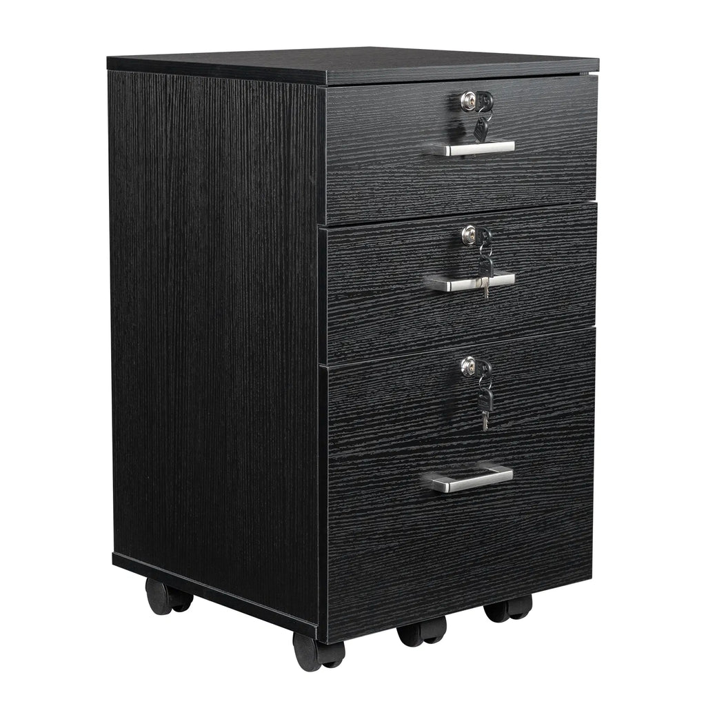 FCH Black Wood Grain Density Board Three Drawers Wooden Filing Cabinet - Image 2