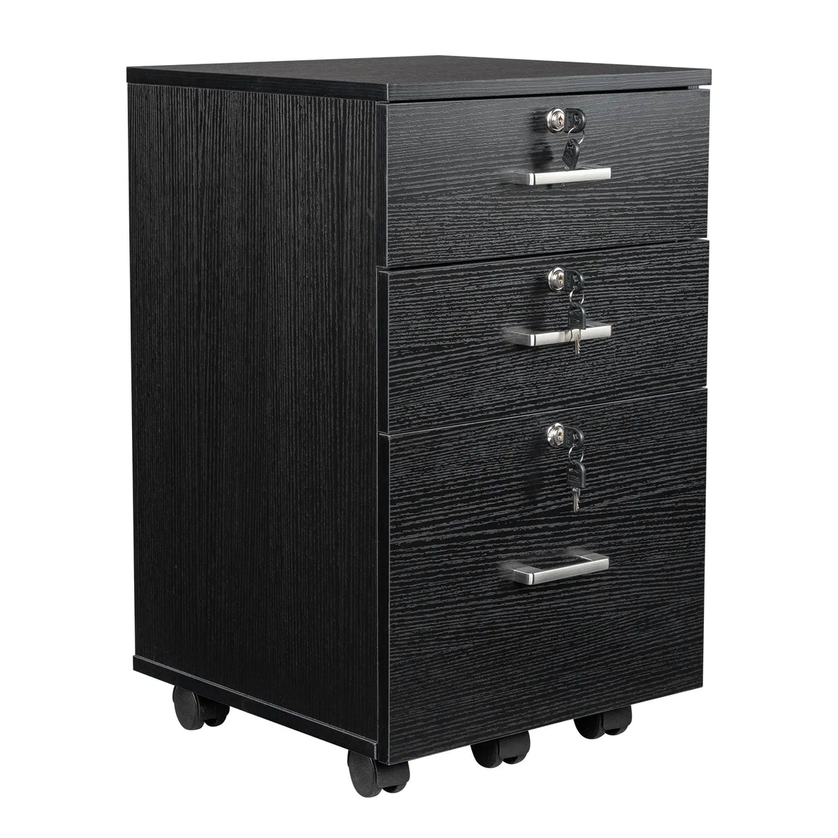 FCH Black Wood Grain Density Board Three Drawers Wooden Filing Cabinet - Image 2