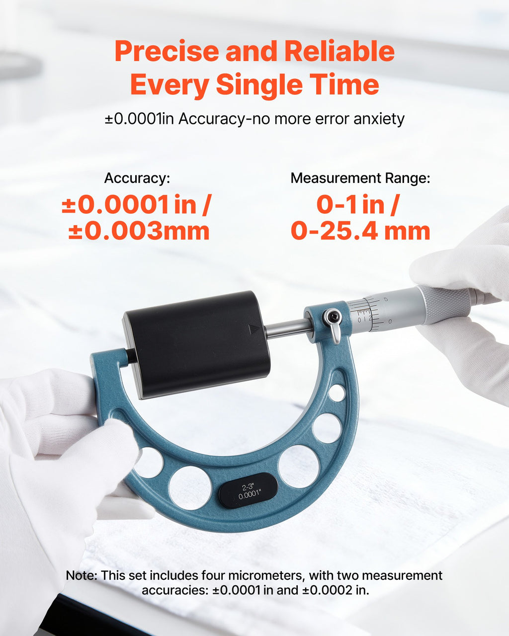 4 PCS Micrometer Set 0 1"/1 2"/2 3"/3 4" Machinist Outside Micrometer - Image 4
