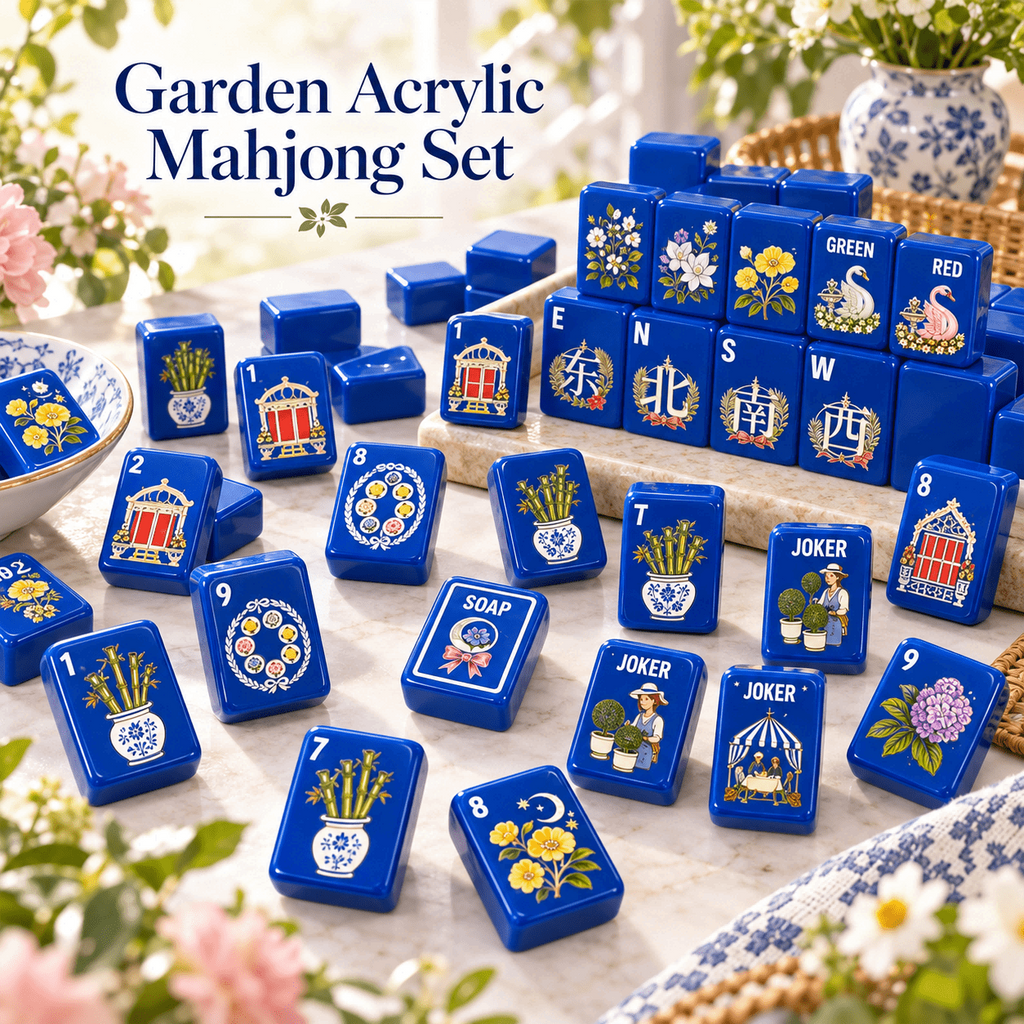 Cobalt Garden Acrylic Mahjong Set 160 Tiles American Mahjong Game Set Floral - Image 2