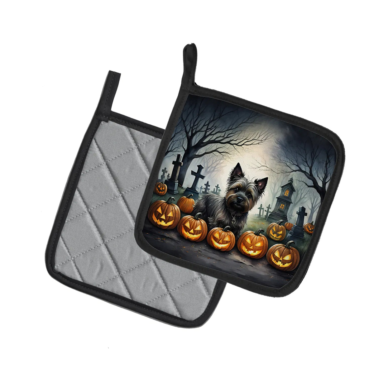 Cairn Terrier Spooky Halloween Pair of Pot Holders Kitchen Heat Resistant Pot - Image 3