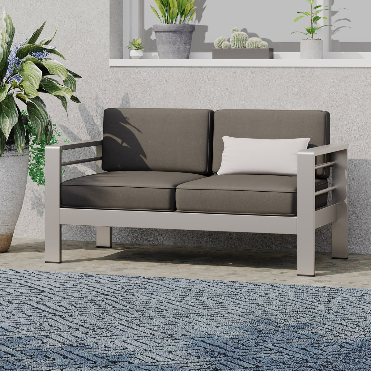 Aluminum Outdoor Patio Loveseat with Cushioned Seating