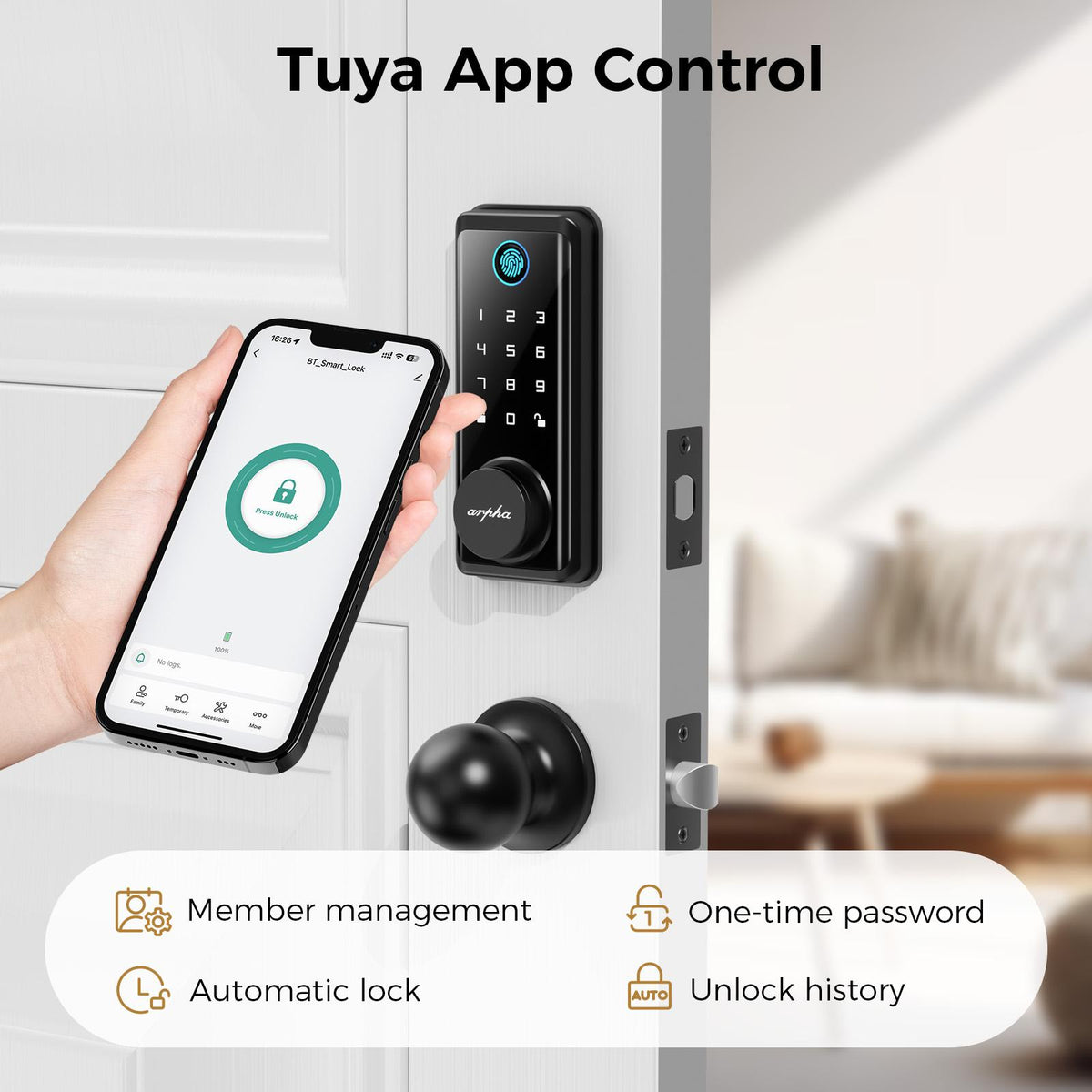 Keyless Entry Door Lock With Handle App Controlled Front Door Lock Set With - Image 3