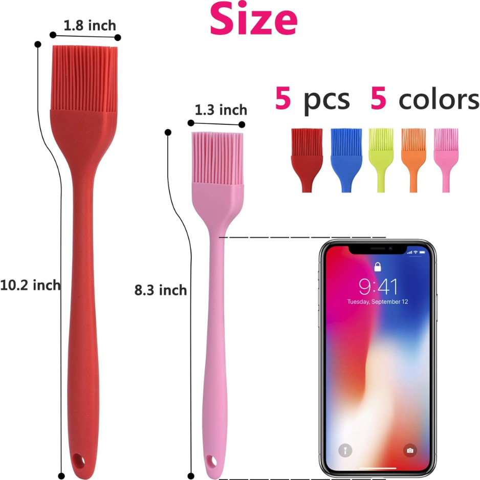 Hhyn 5 Pack Multicolor Silicone Basting & Pastry Brush Set Heat Resistant BBQ - Image 2