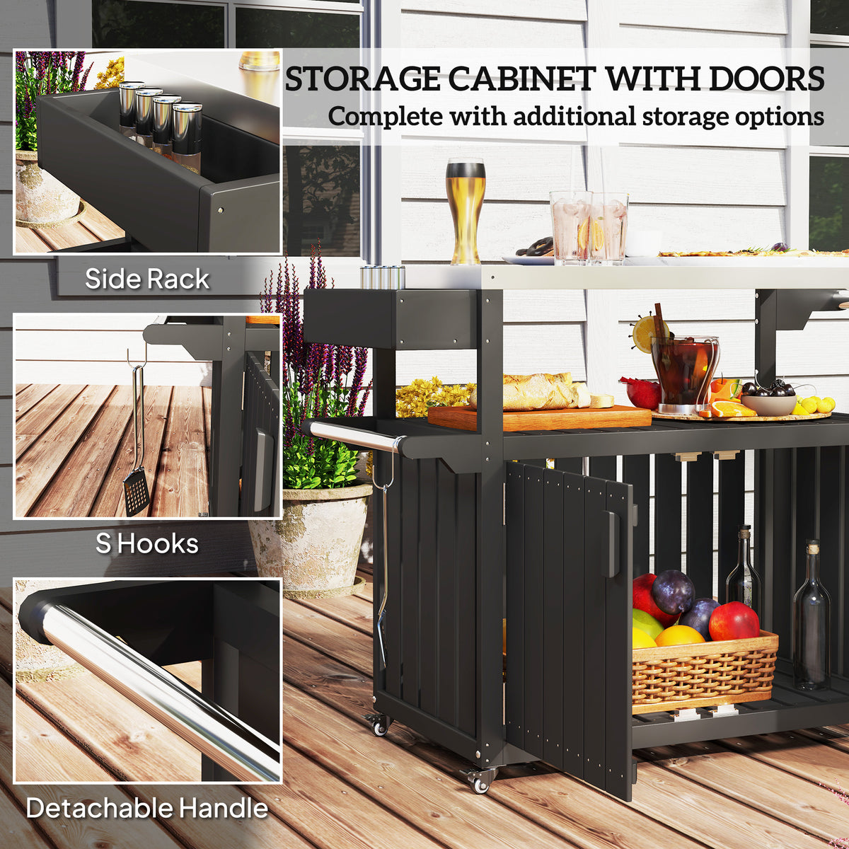 mobile outdoor bar cart with stainless steel top product view 2