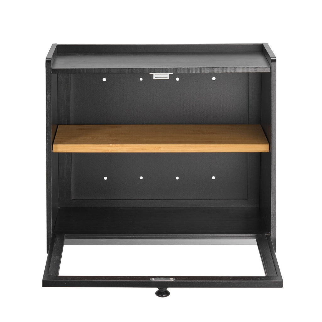 Double Layer Bread Box For Kitchen Counter Bamboo Storage Container Black