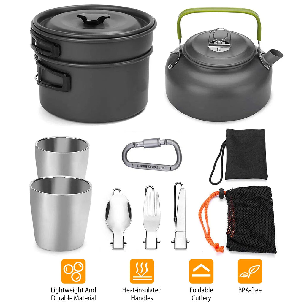 12Pcs Camping Cookware Set Camping Stove Aluminum Pot Pans Kit for Hiking