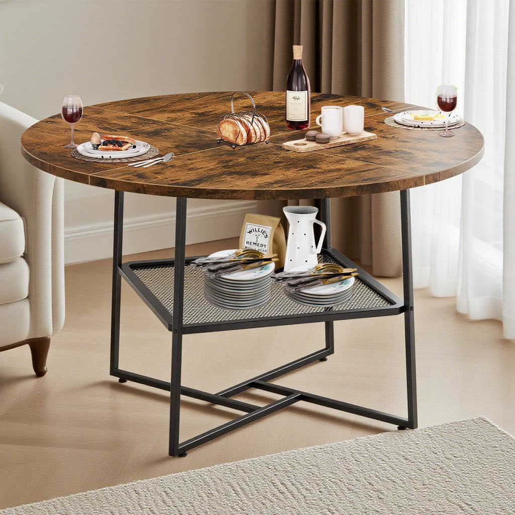 51in Round Dining Table For 4 6 Tiger Stripes Black Wooden Dining Room Table - Image 2