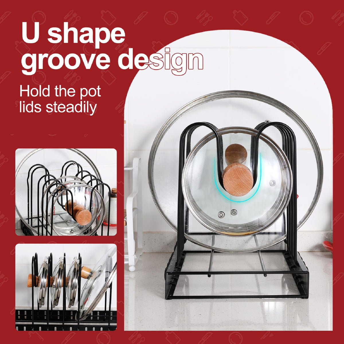 Adjustable Pot Rack Kitchen And Storage Organization - Angle and Detail View