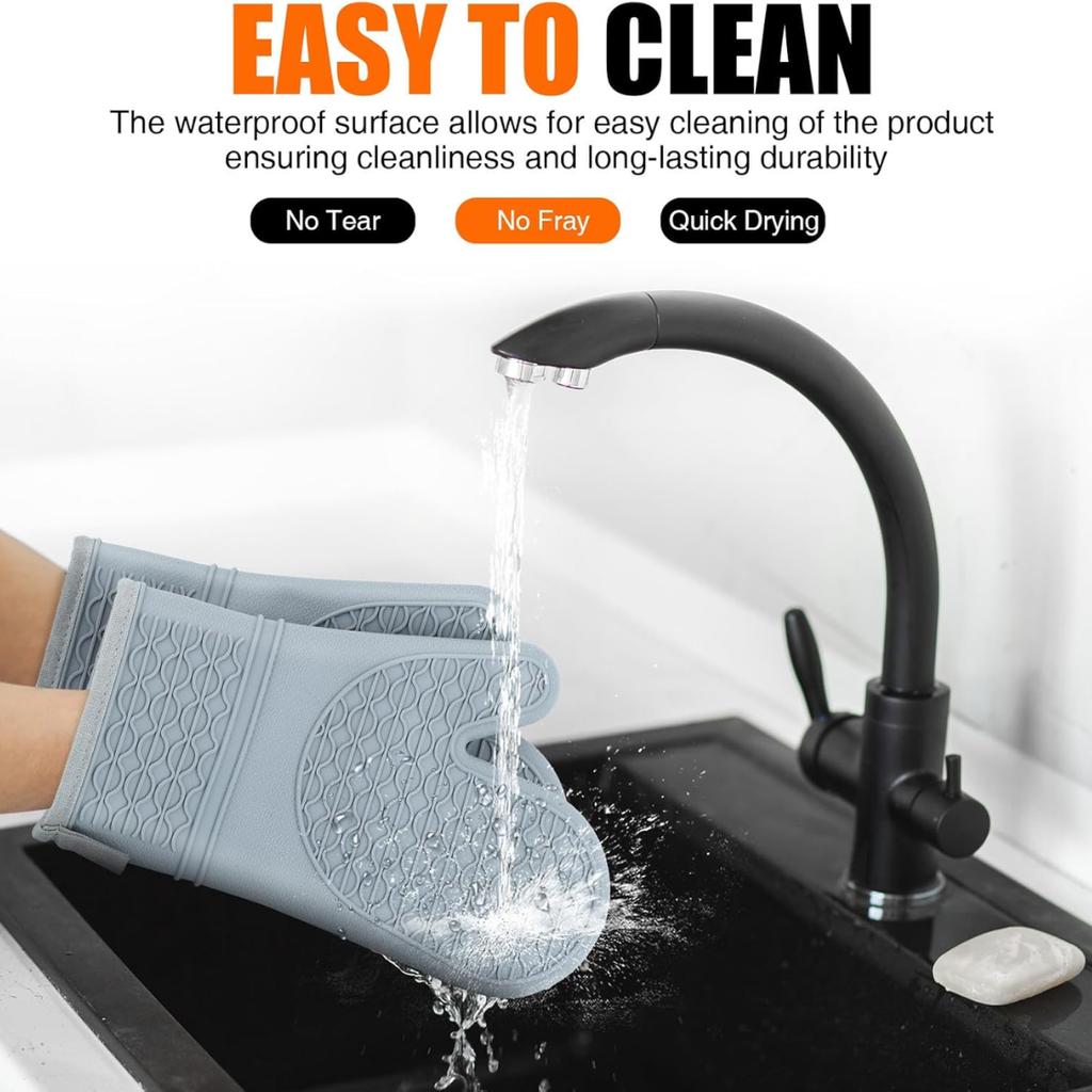 Silicone Oven Mitts Heat Resistant 2PCS Oven Mitts With Soft Cotton Lining - Image 2