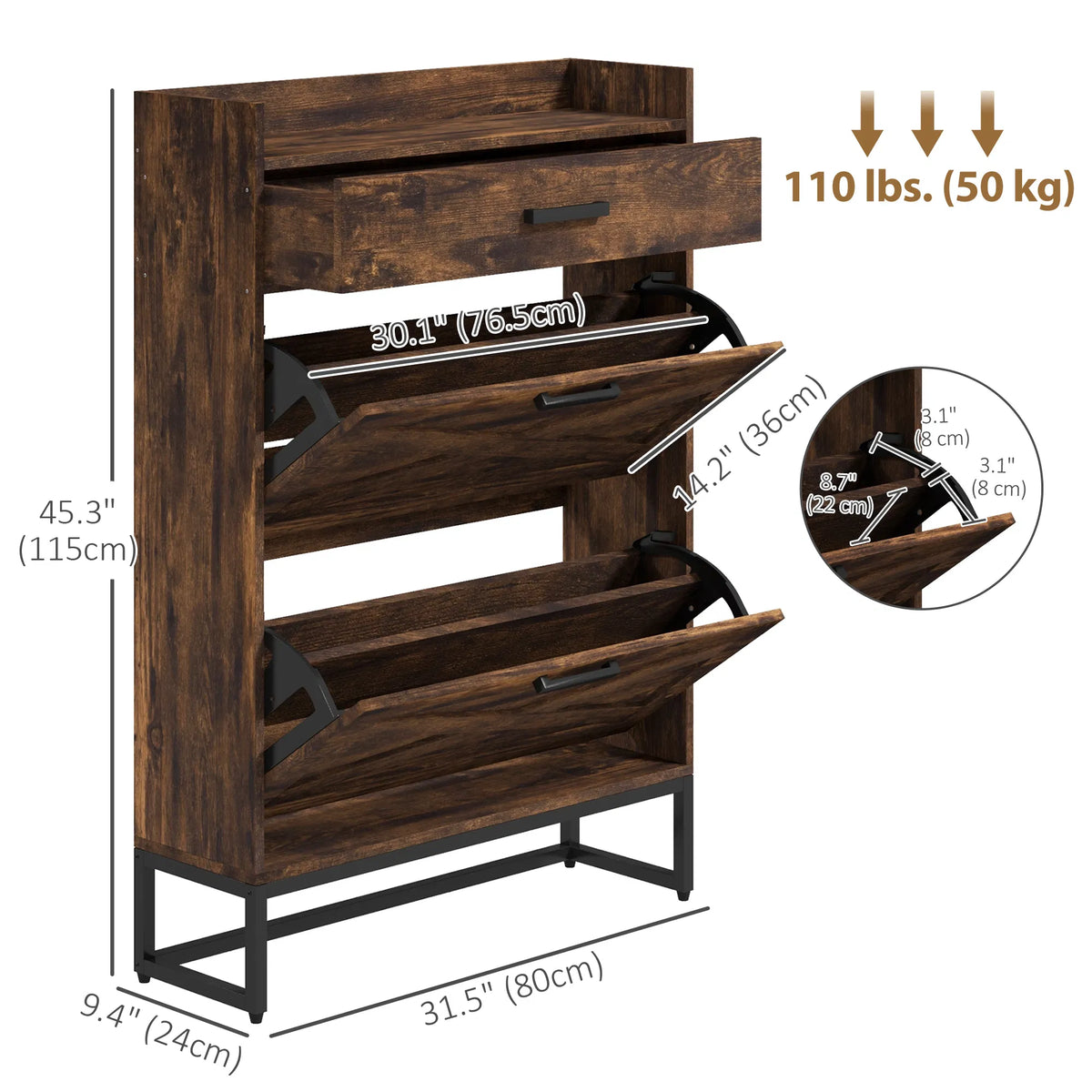 Slim Shoe Storage with 2 Flip Drawers and Adjustable Shelves Shoe Cabinet - Image 5