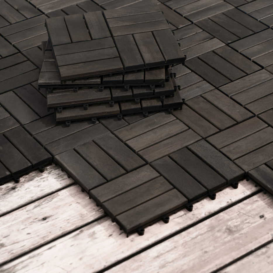 Acacia Wood Interlocking Deck Tiles Checker Pattern 30 PCS 12inch X 12inch - Image 2
