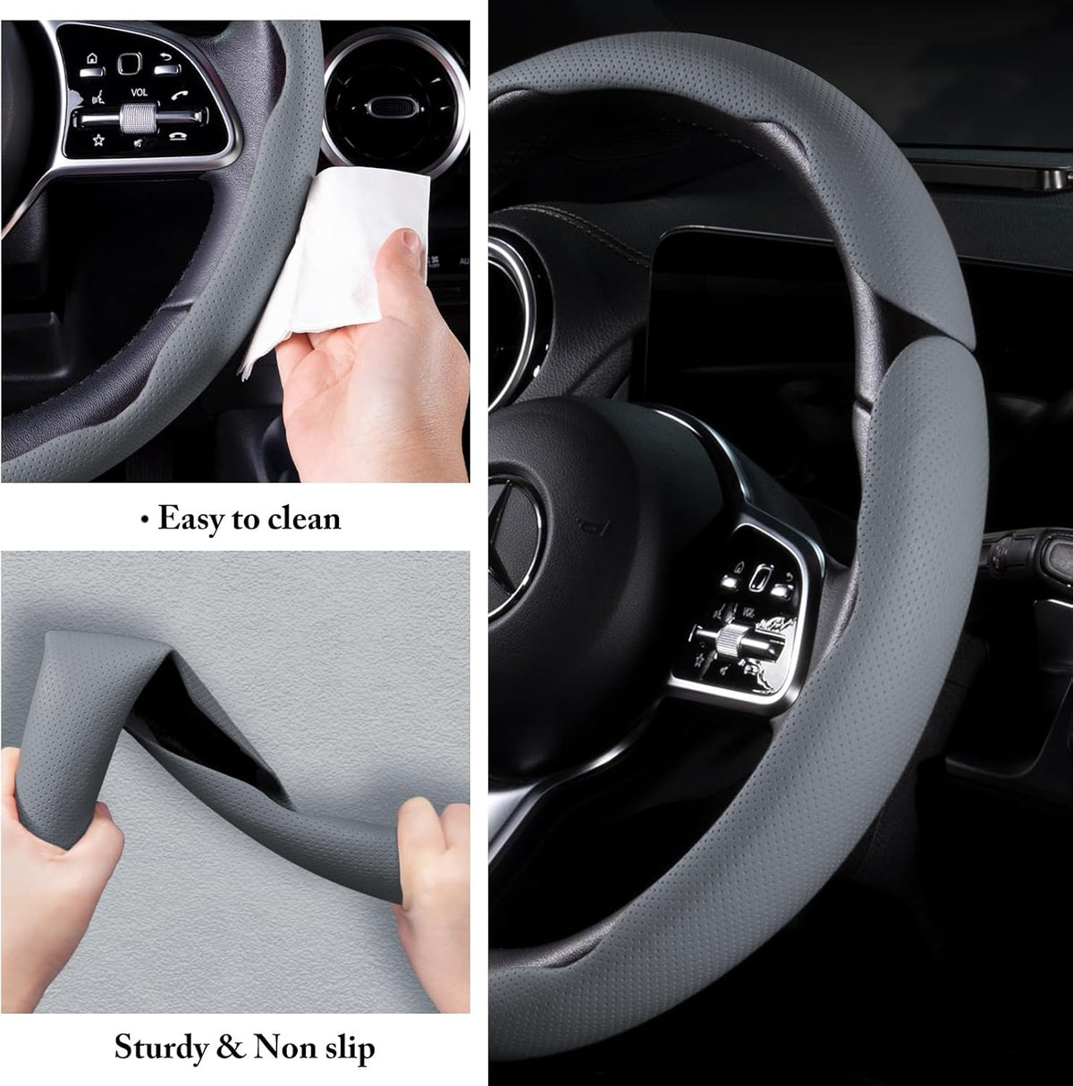 Car Steering Wheel Cover Leather Snap On Piece Set Anti Slip Protection - Image 2