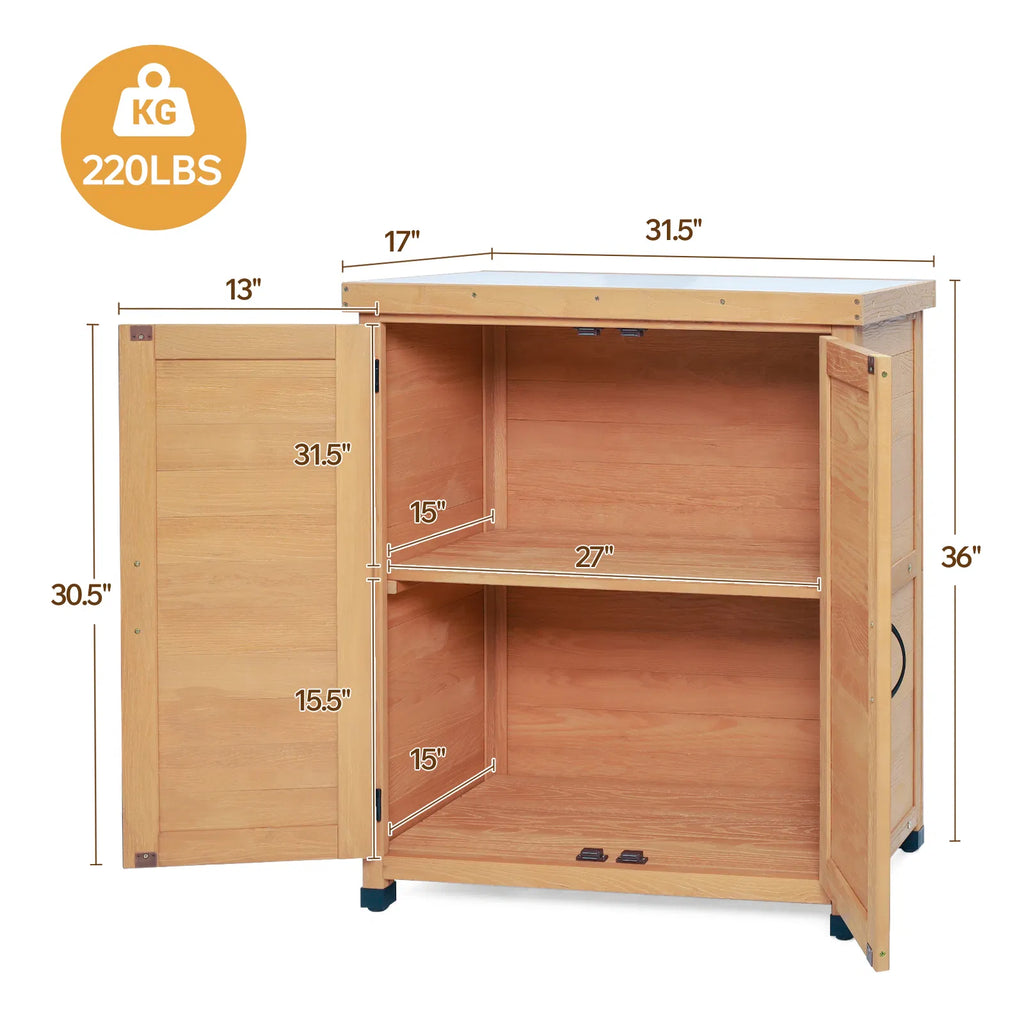 solid wood outdoor potting bench with storage cabinet product view 8