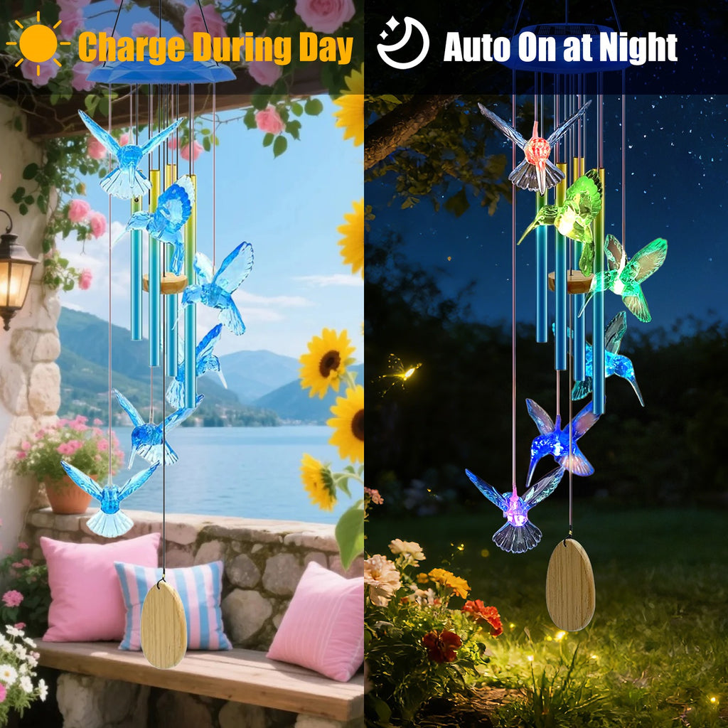 1Pc Solar Butterfly Wind Chime With Aluminum Tubes 7 Color Changing Wind Chime - Image 5