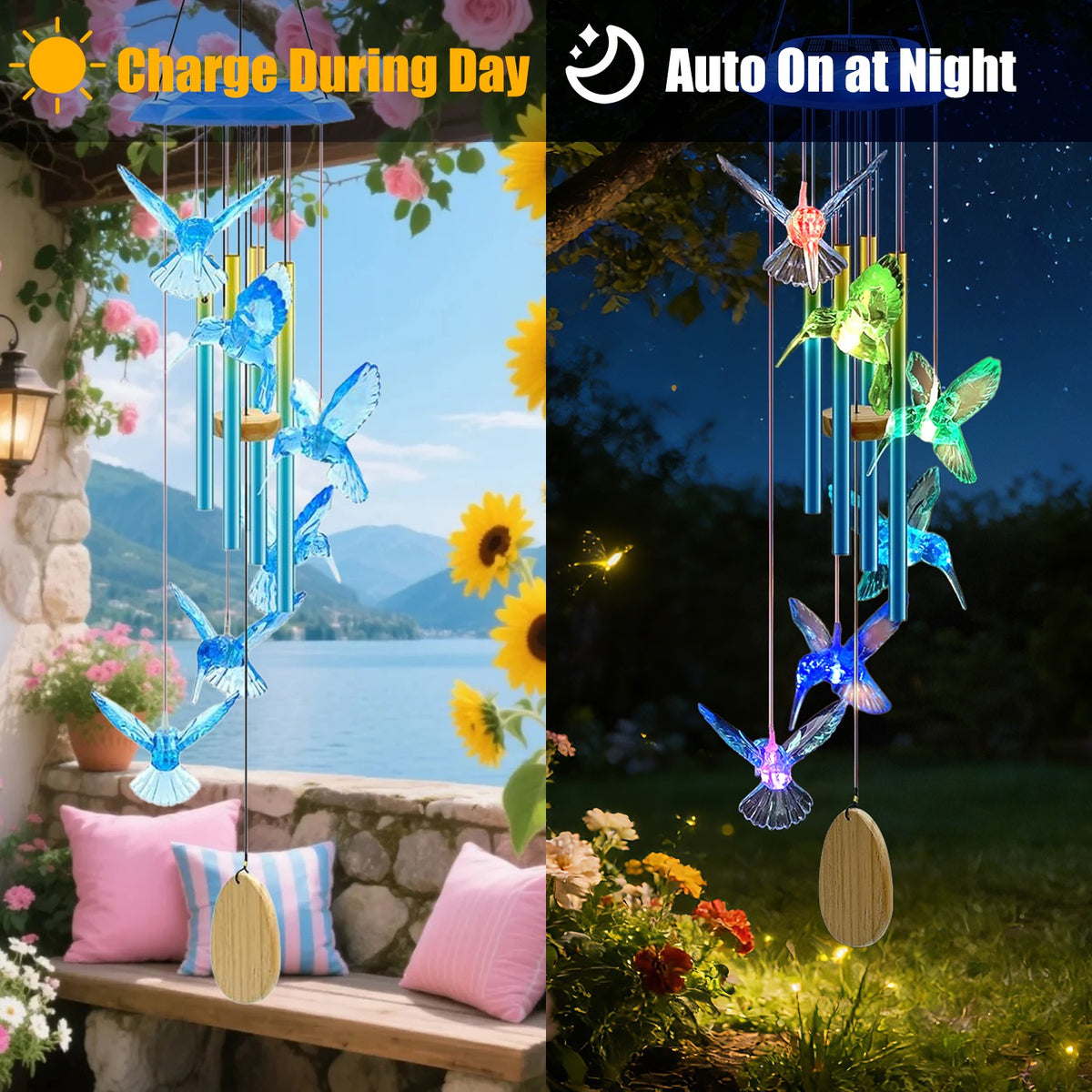 1Pc Solar Butterfly Wind Chime With Aluminum Tubes 7 Color Changing Wind Chime - Image 5