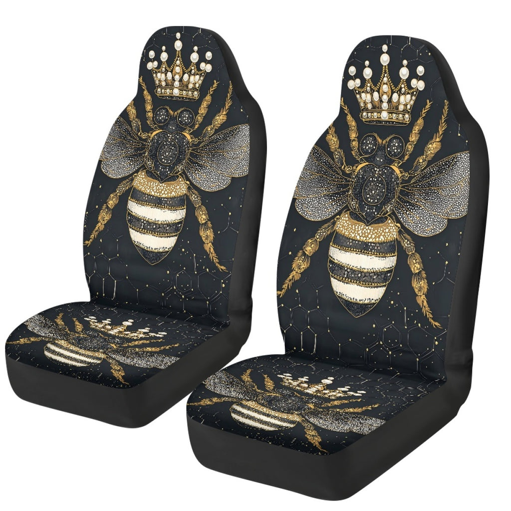 2 Front Car Seat Covers Digitally Printed With A Honeybee Pattern Thin