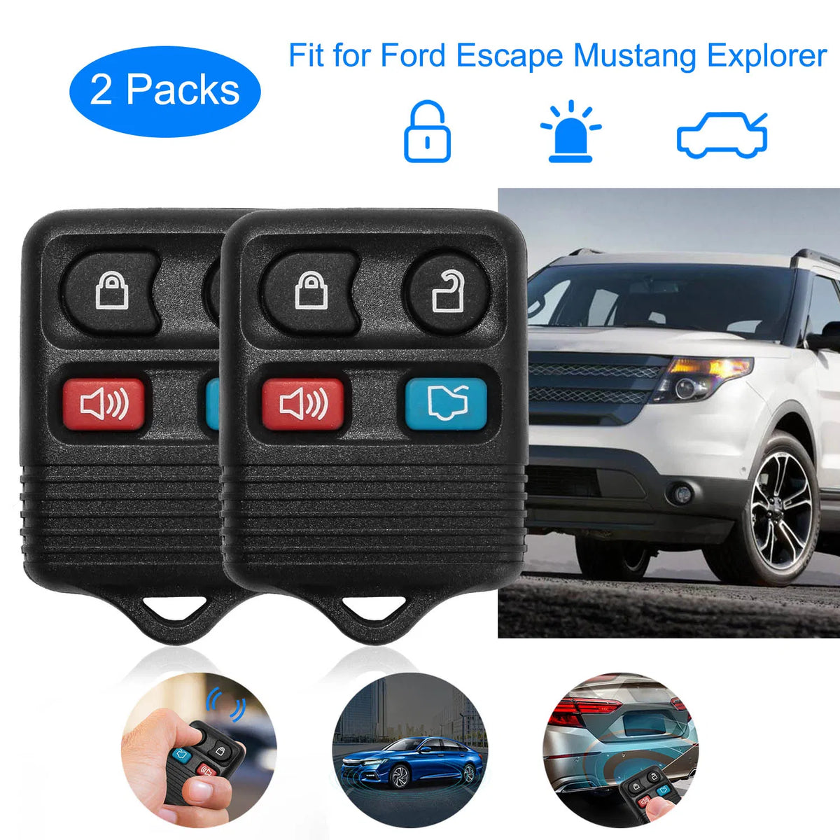 2 Keyless Entry Car Key Remote Key Fob Case Button Pad Replacement for Ford - Image 4