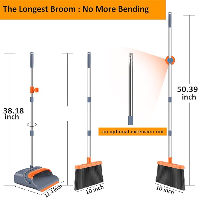 Self Cleaning Broom And Dustpan Set With Teeth Stand Up Sweeper For Indoor And - Image 3
