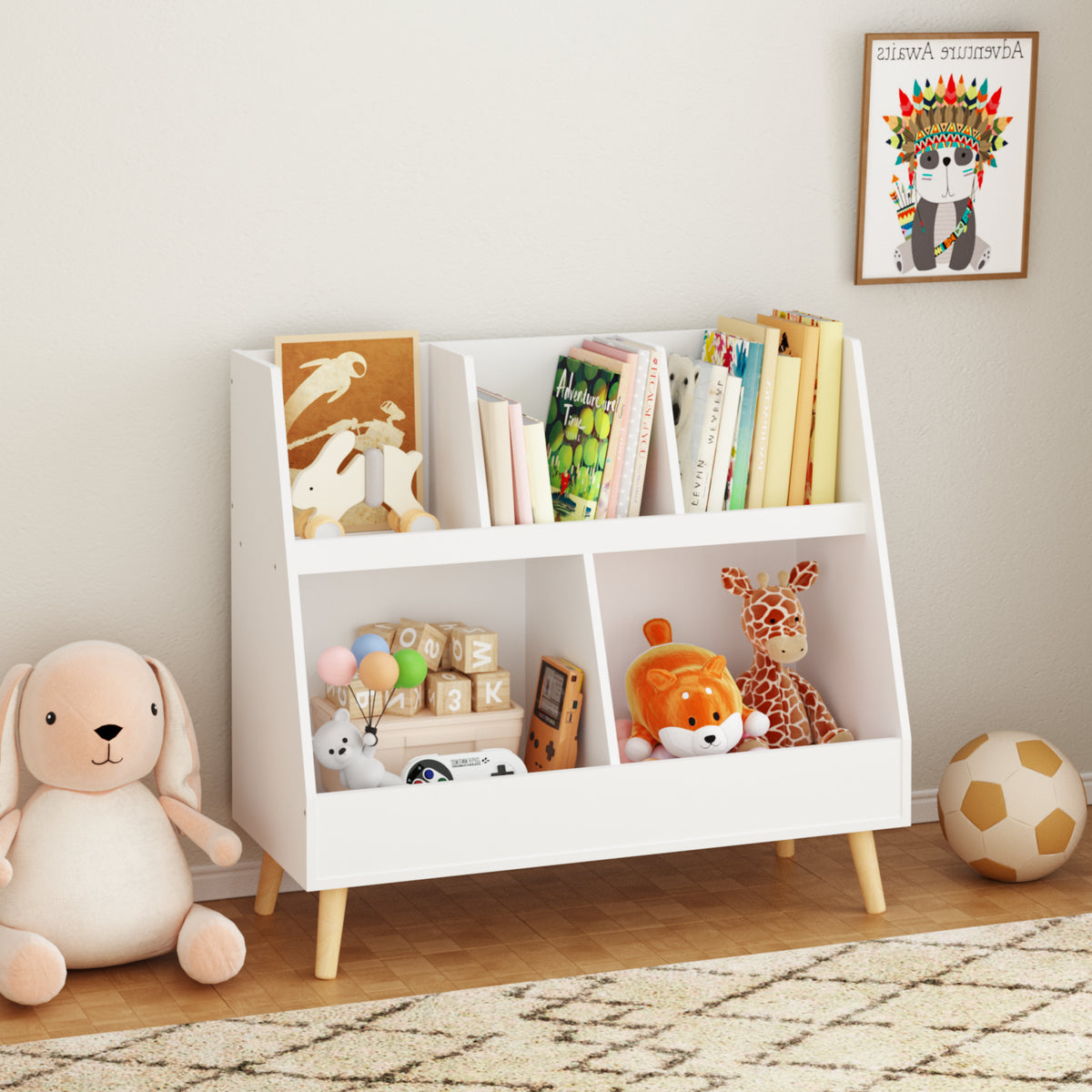 Kids Bookshelf and Toy Organizer with Five Cubbies