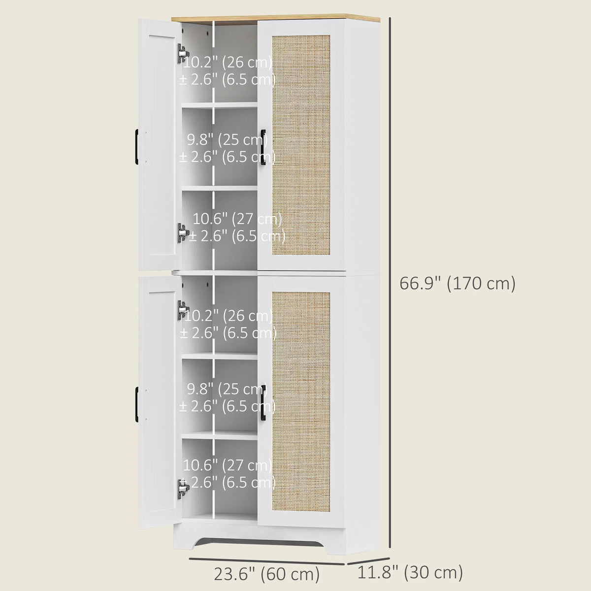 67" Tall Kitchen Pantry Freestanding Kitchen Storage Cabinet with 4 Rattan - Image 4