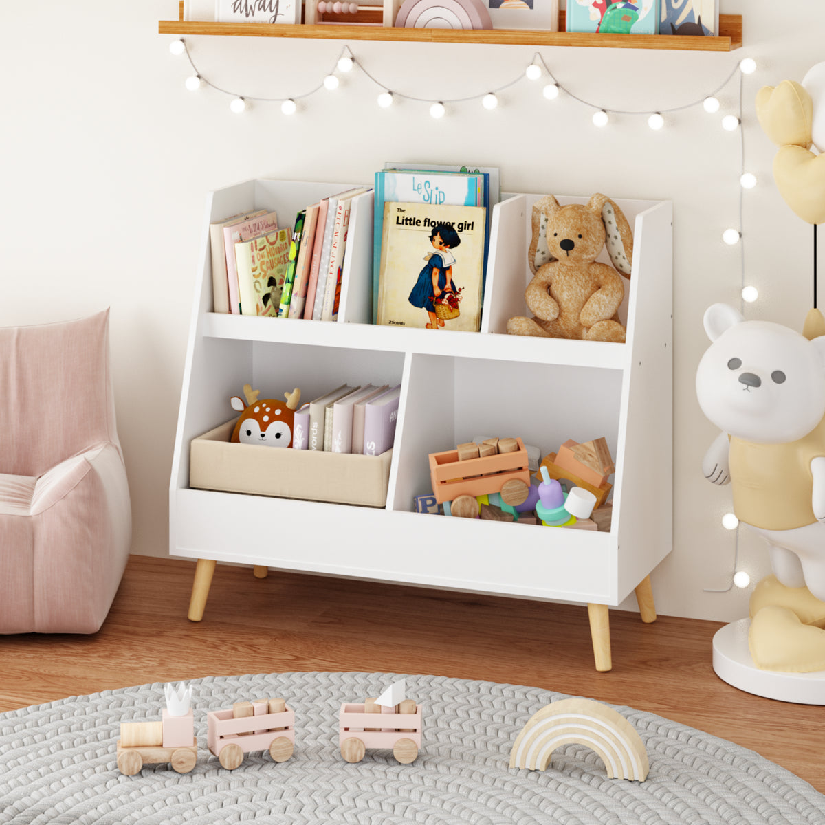Kids Bookshelf and Toy Organizer with Five Cubbies