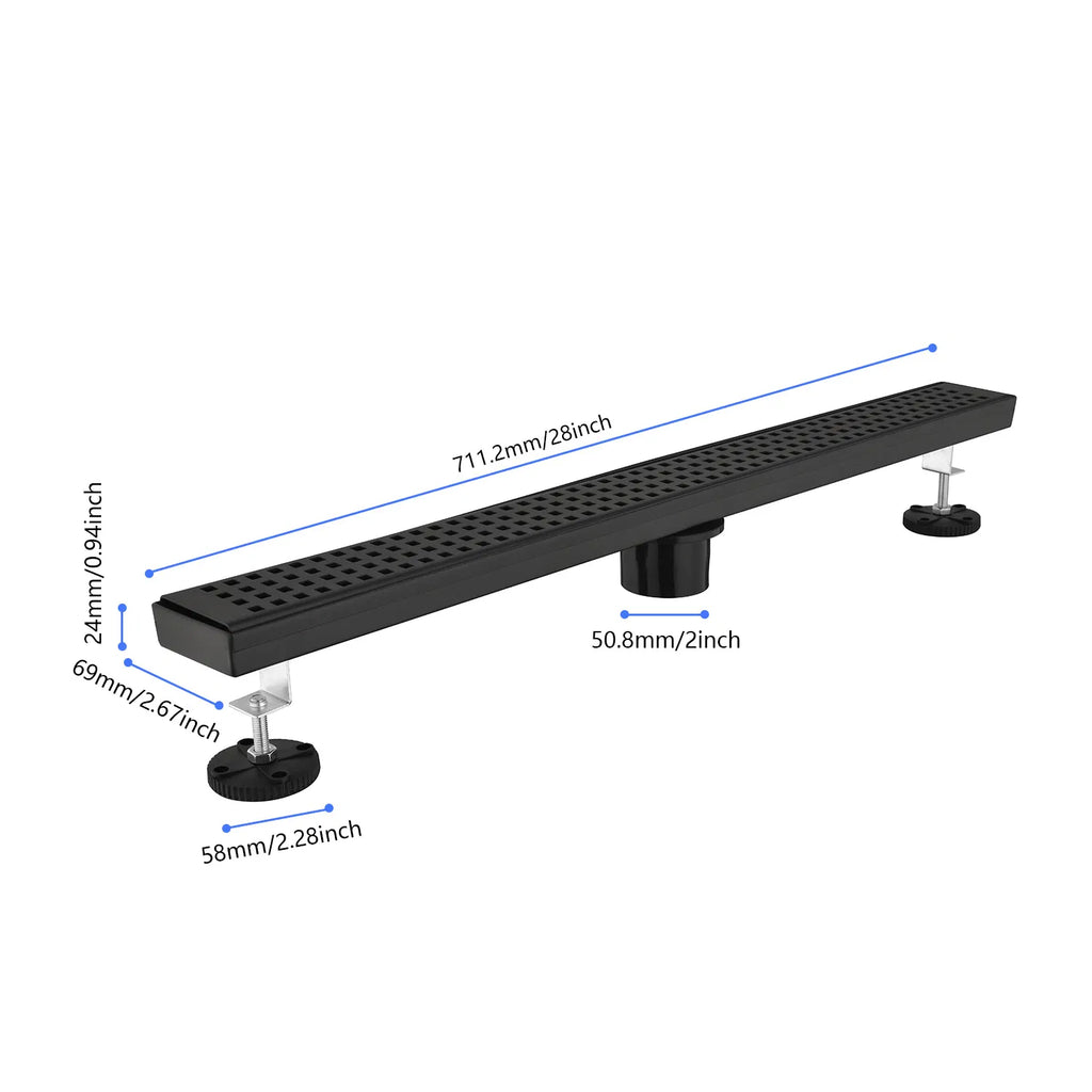 28 Inch Linear Shower Drain with Removable Square Patterned Grate 304 - Image 3