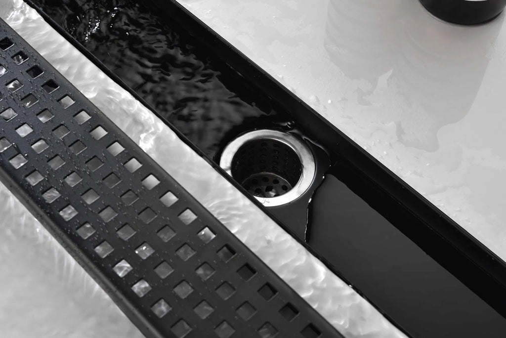 28 Inch Linear Shower Drain with Removable Square Patterned Grate 304 - Image 5