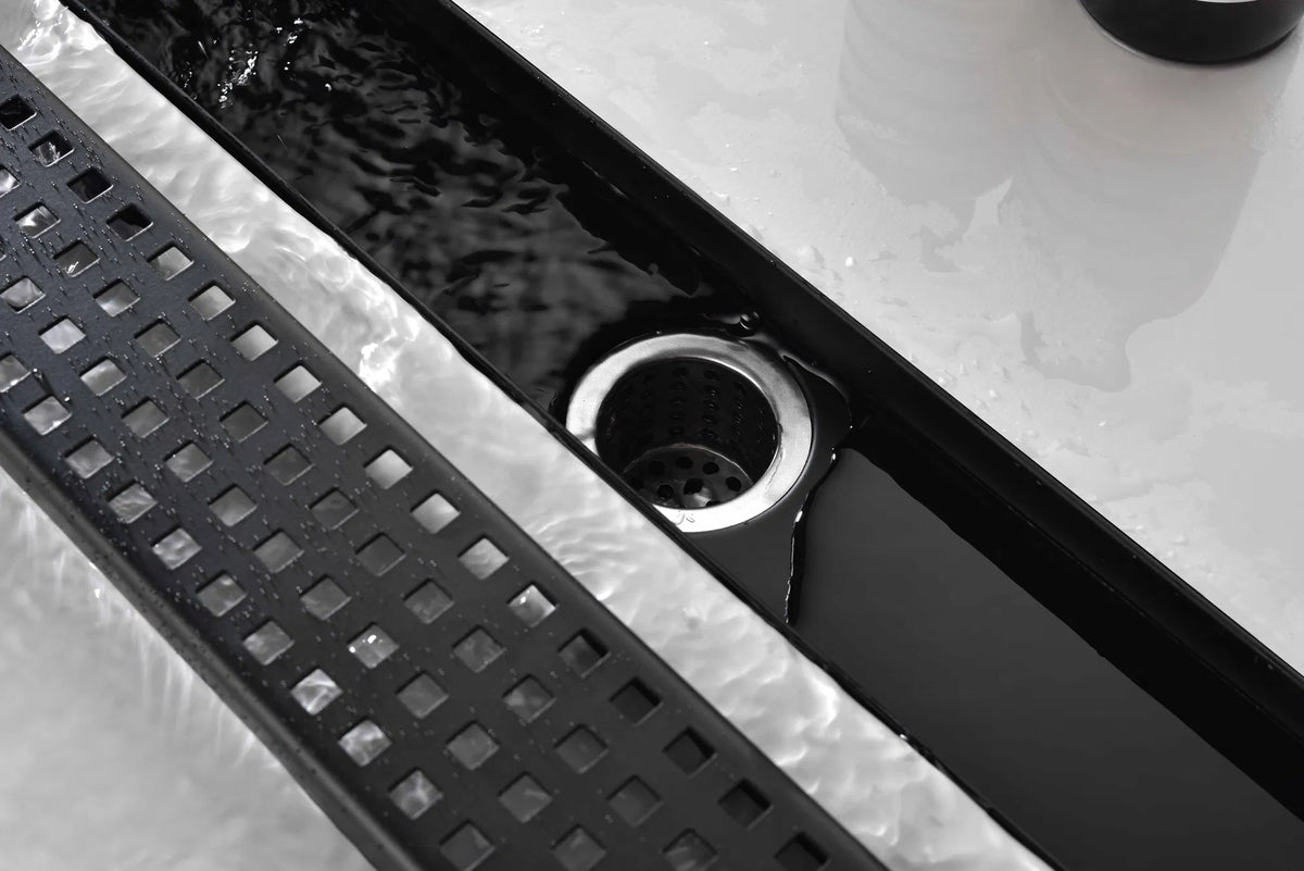 28 Inch Linear Shower Drain with Removable Square Patterned Grate 304 - Image 5