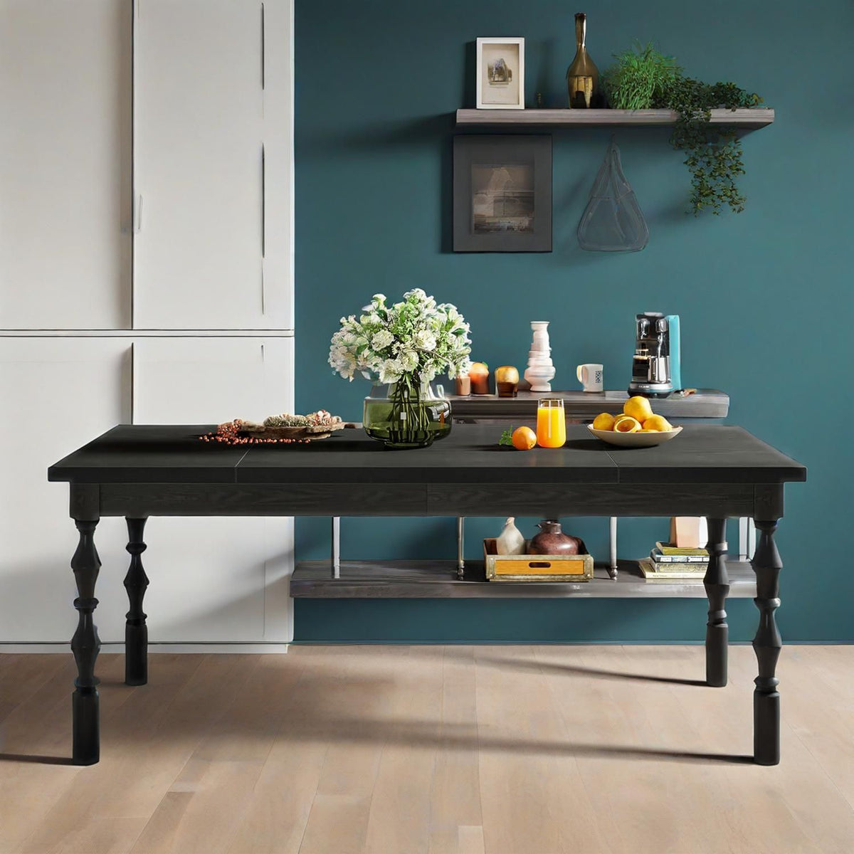 62-Inch Black Farmhouse Dining Table