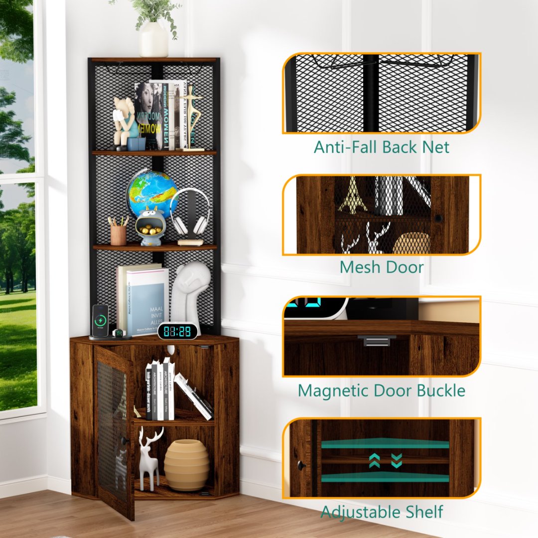 Corner Shelf With Doors 65 Cabinet Shelves Wine Glass Rack 6 Tier Bookshelf
