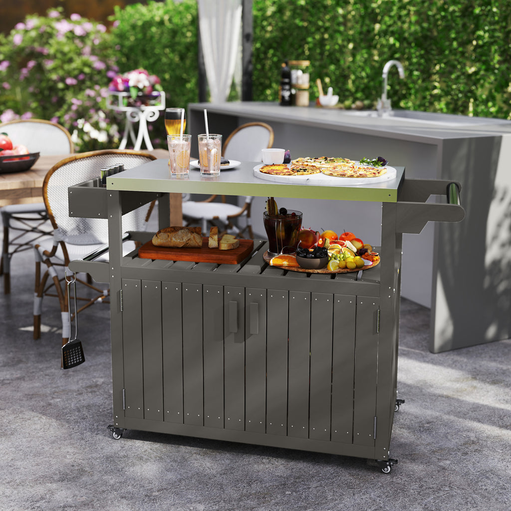 mobile outdoor BBQ prep cart with stainless steel counter product view 2