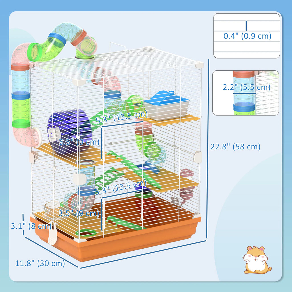 5 Tiers Hamster Cage Portable with Exercise Wheels Play Tube Water Bottle - Image 2
