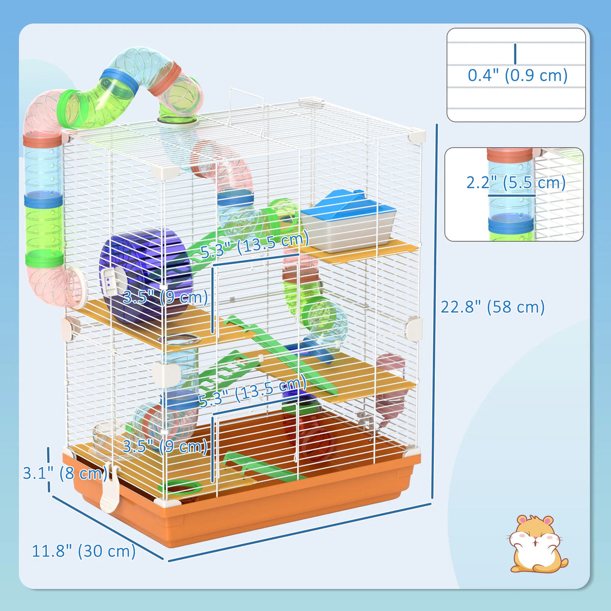 5 Tiers Hamster Cage Portable with Exercise Wheels Play Tube Water Bottle - Image 2