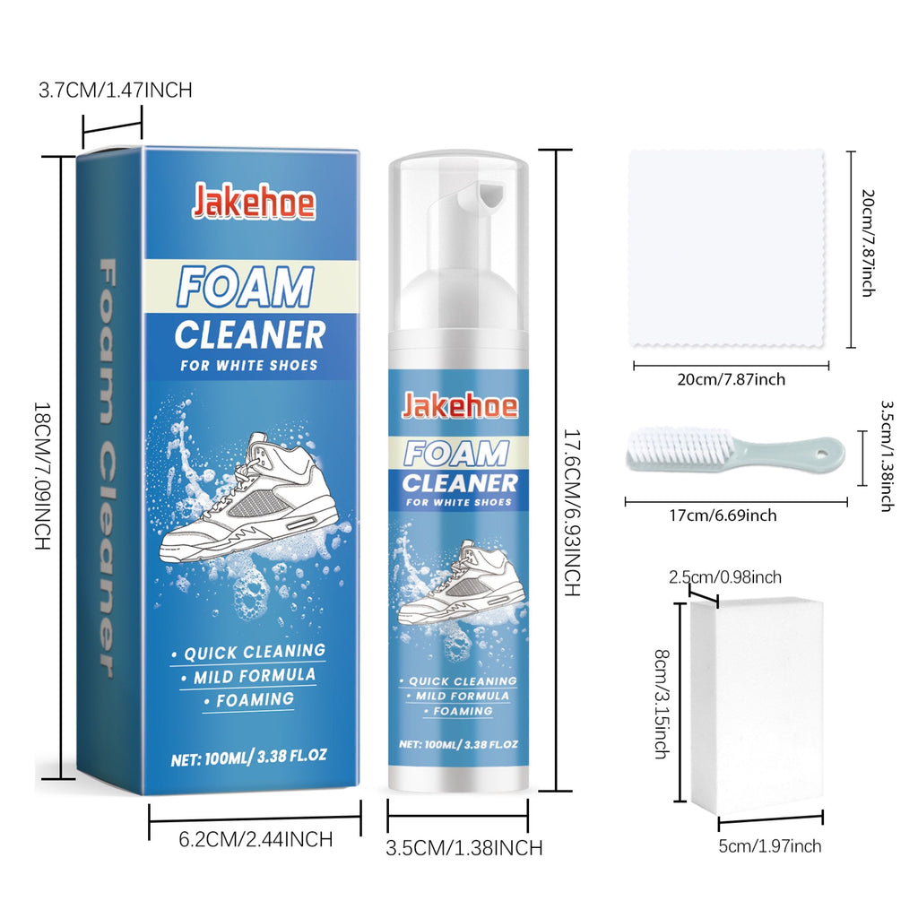 JAKEHOE Shoe Cleaning and Care Kit 100 ml with Brush Sponge and Towel